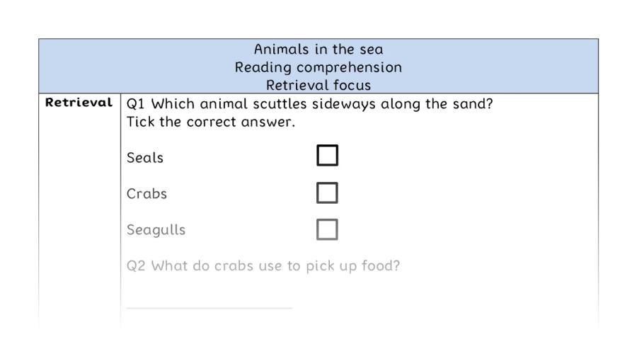 Reading comprehension - retrieval - Animals in the sea