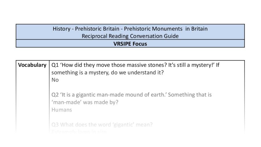 Reciprocal Reading Conversation - Prehistoric Monuments in Britain - VRSIPE Focus