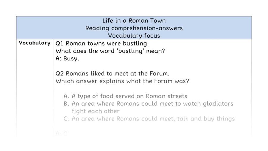 Reading comprehension-vocabulary-Life in a Roman Town - answers