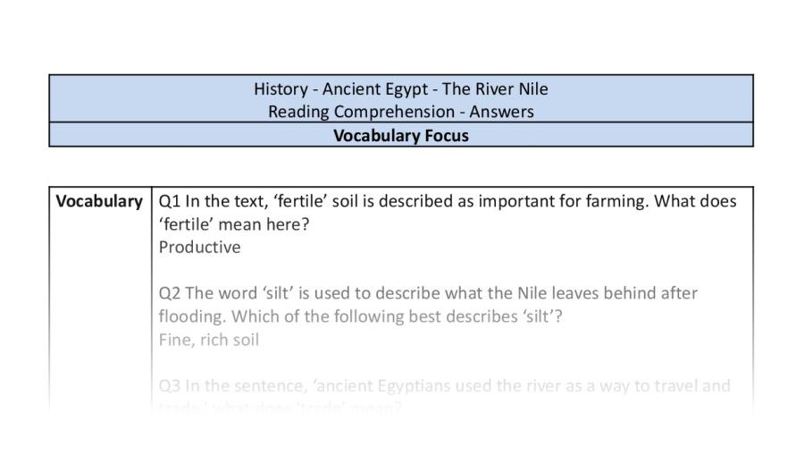 Reading Comprehension - The River Nile - Vocabulary Focus