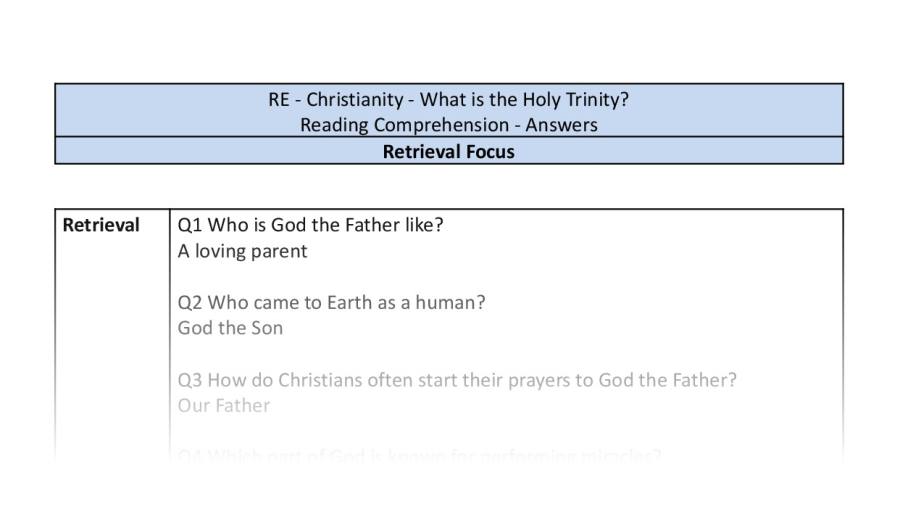 Reading Comprehension - What is the Holy Trinity - Retrieval Focus