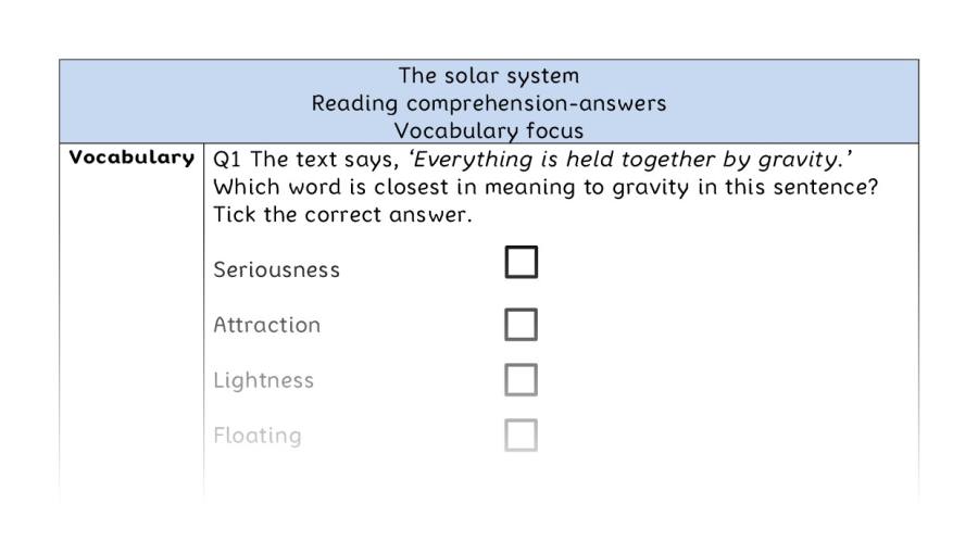 Reading comprehension - vocabulary - The solar system