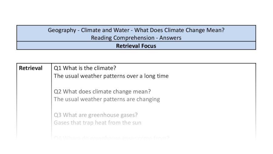 Reading Comprehension - What Does Climate Change Mean - Retrieval Focus
