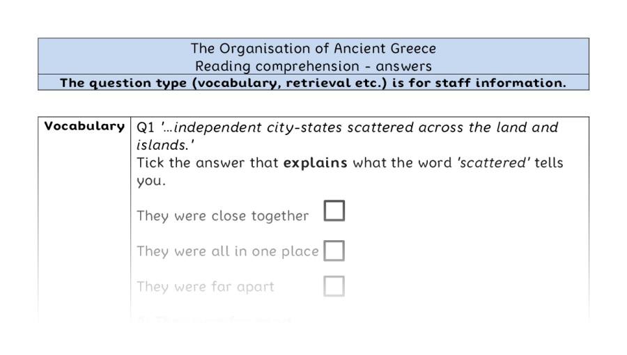 Reading comp - VRSIPE - The Organisation of Ancient Greece - answers