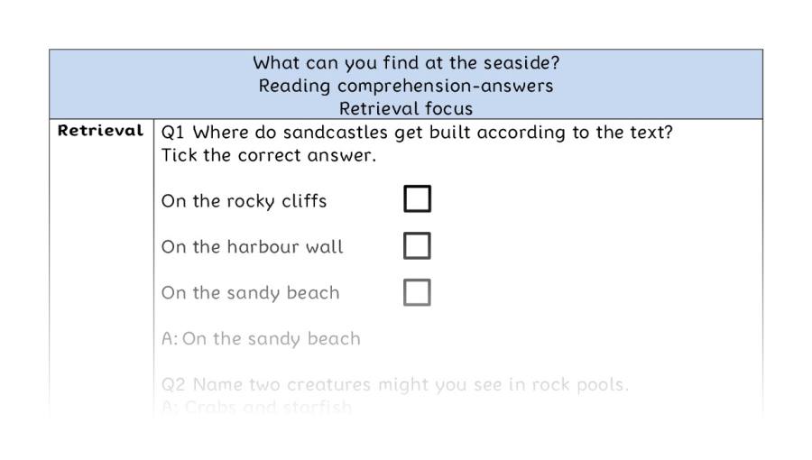 Reading comprehension - retrieval - What can you find at the seaside - answers