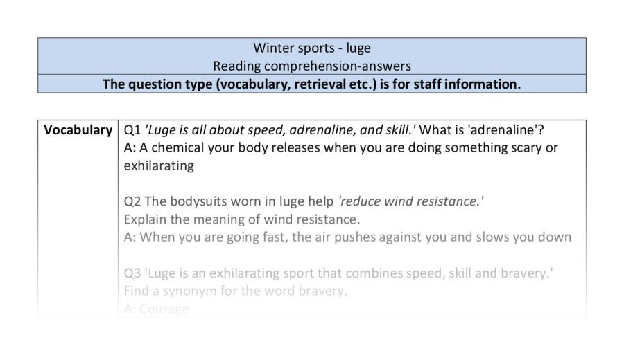 Reading comprehension - VRSIPE - luge