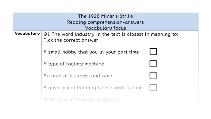 Reading comprehension - vocabulary - The 1926 Miners Strike - answers