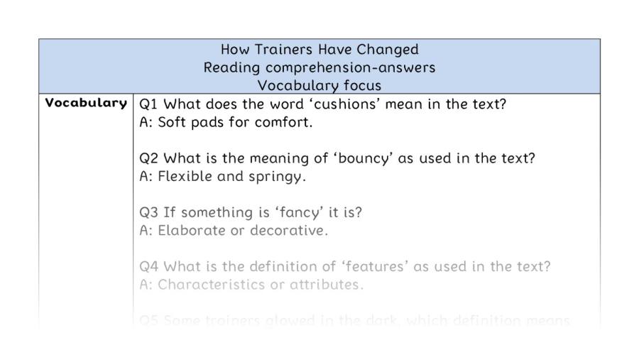 Reading comprehension - vocabulary - How Trainers Have Changed - answers