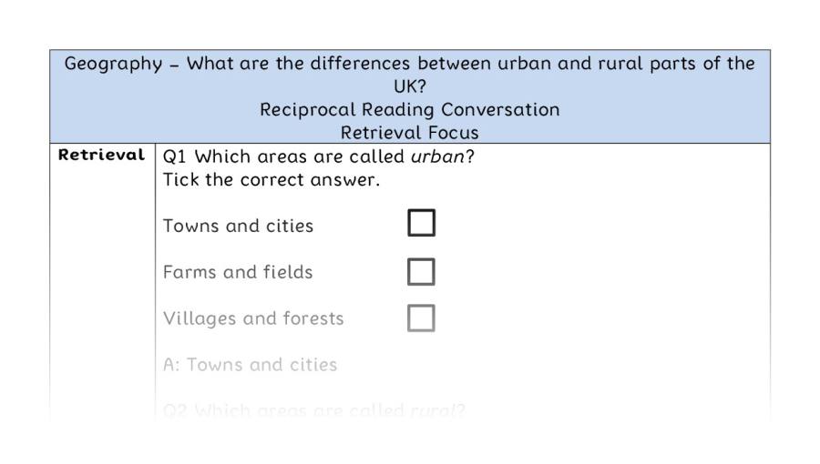 What are the differences between urban and rural parts of the UK - Reciprocal Reading Conversation - Retrieval Focus