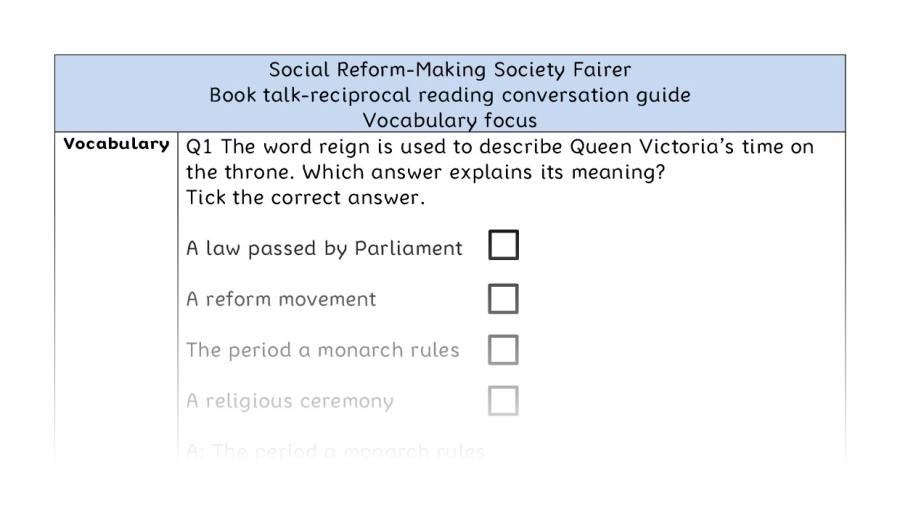 Reciprocal reading - vocabulary - Social Reform-Making Society Fairer