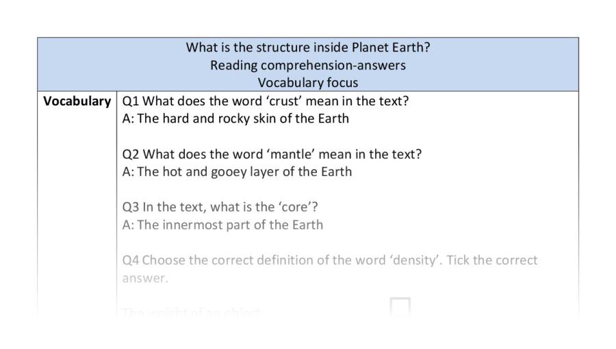 Reading comp-vocab-structure of Earth