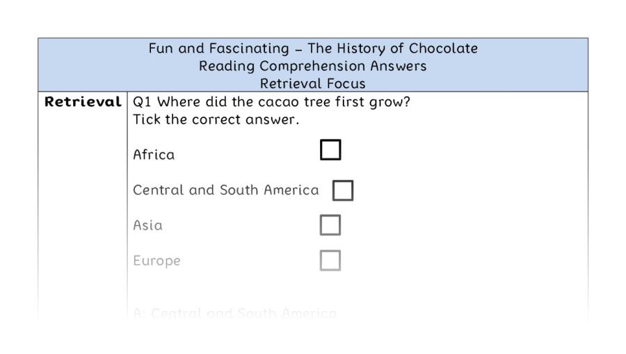The History of Chocolate - Reading Comprehension Answers - Retrieval Focus