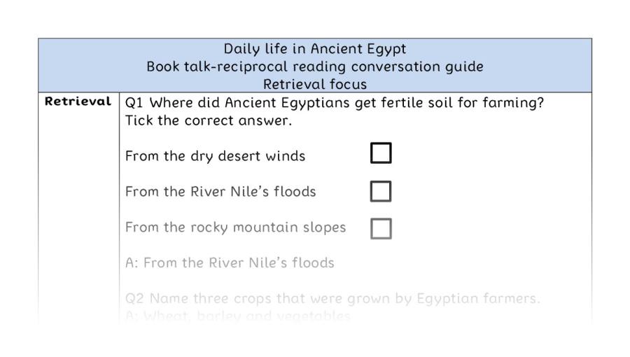 Reciprocal reading - retrieval - Daily life in Ancient Egypt