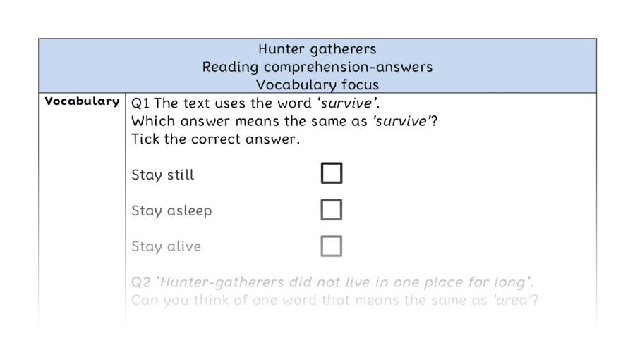 Reciprocal reading - vocabulary - Hunter gatherers