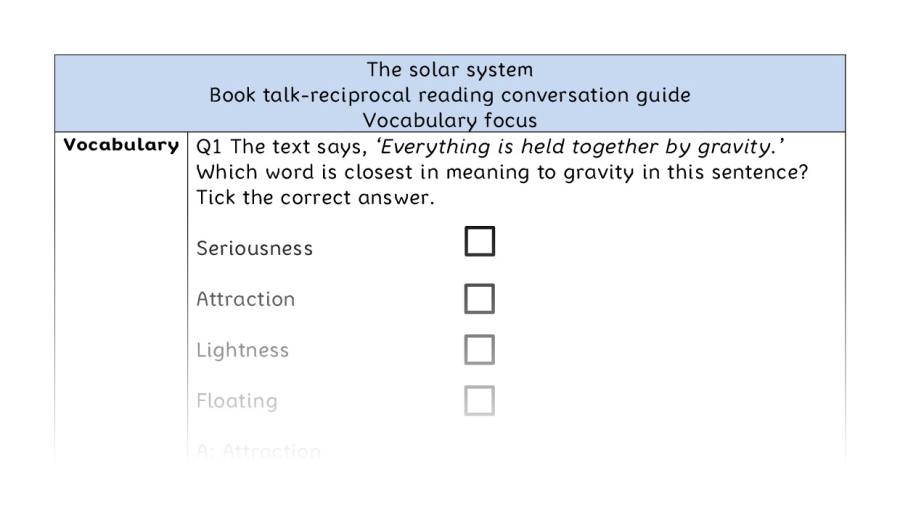 Reciprocal reading - vocabulary - The solar system