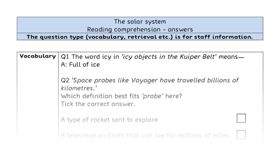 Reading comprehension - VRSIPE - The solar system - answers