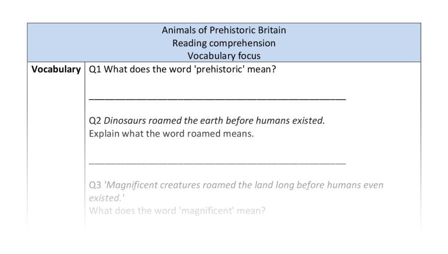 Reading comp-vocabulary-animals of prehistoric Britain