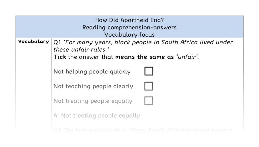 Reading comprehension - vocabulary - How Did Apartheid End - answers
