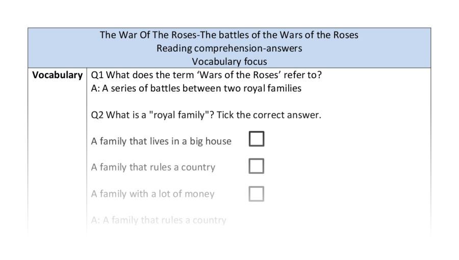 Reading comp-vocab-battles Wars of the Roses