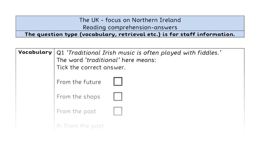 Reading comprehension - VRSIPE - The UK - focus on Northern Ireland - answers