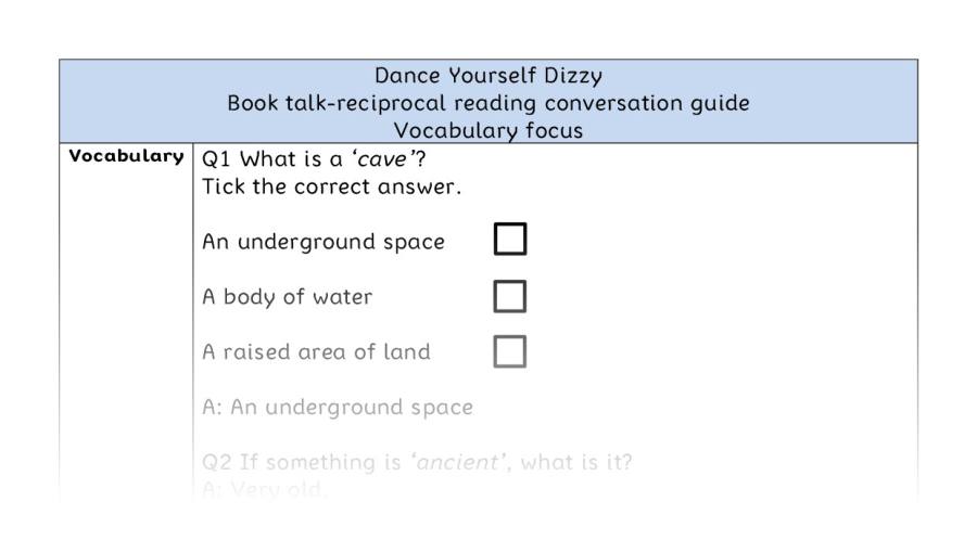 Reciprocal reading - vocabulary - Dance Yourself Dizzy