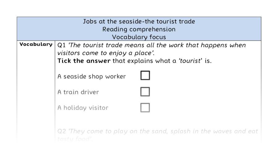 Reading comprehension - vocabulary - Jobs at the seaside-the tourist trade