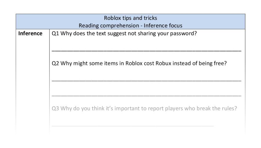 Reading comprehension - inference - Roblox tips and tricks