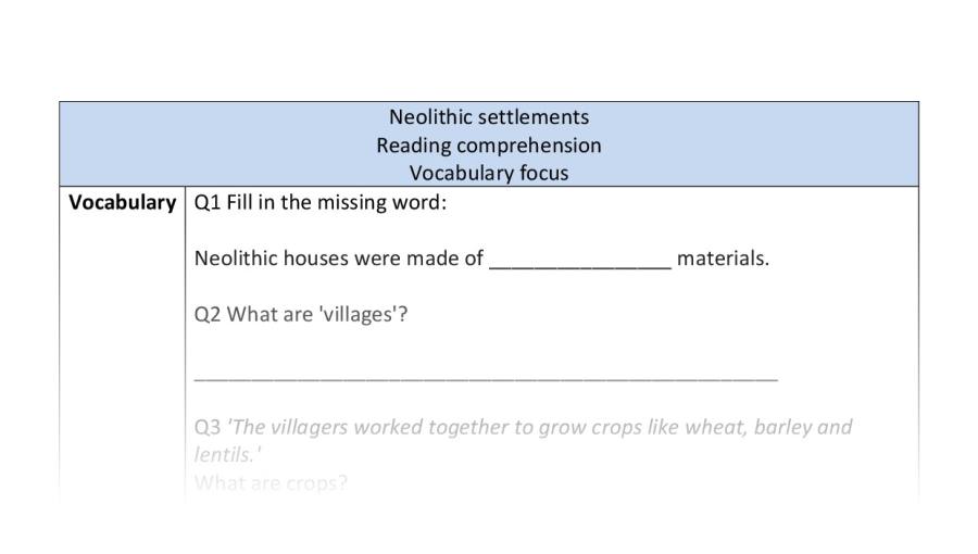 Reading comp-vocabulary-Neolithic settlements