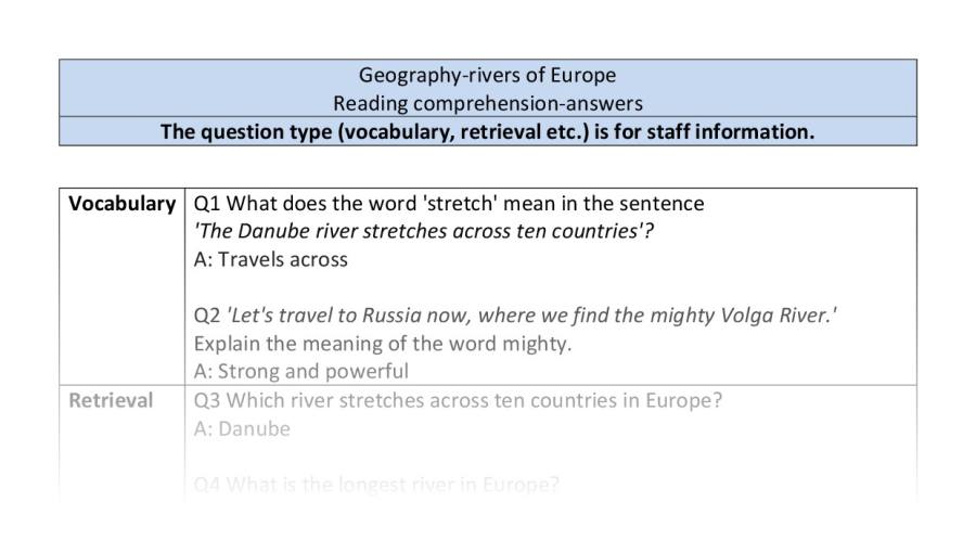 Reading comp-VRSIPE-rivers of Europe - answers
