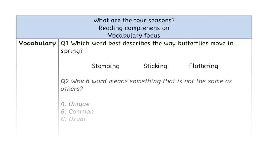 Reading comprehension - vocabulary - What are the four seasons