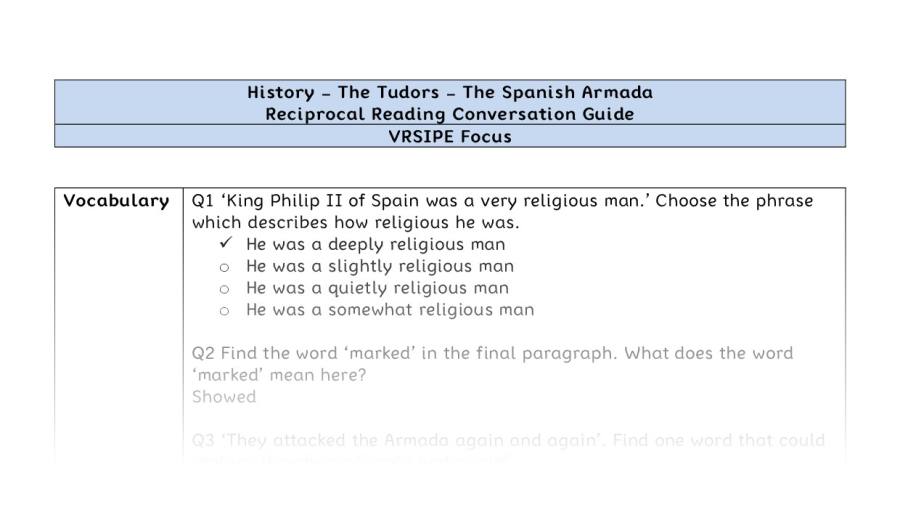 Reciprocal Reading Conversation - The Spanish Armada - VRSIPE Focus
