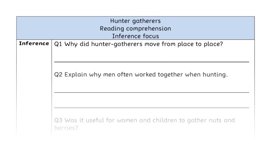 Reading comprehension - inference - hunter gatherers