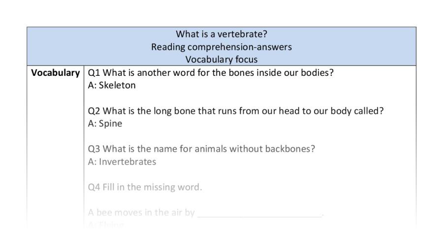 Reading comprehension - vocabulary - What is a vertebrate