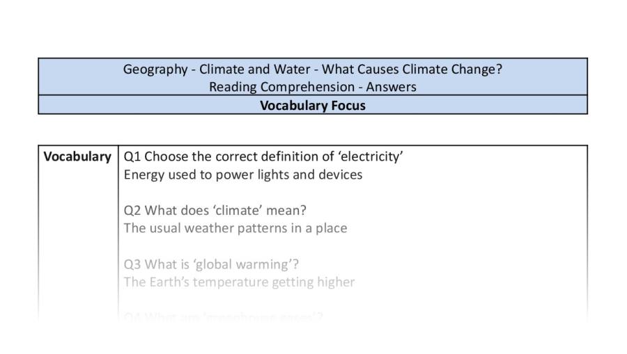 Reading Comprehension - What Causes Climate Change - Vocabulary Focus