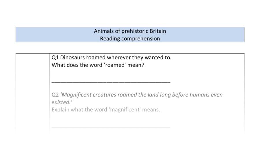 Reading comp-VRSIPE-Animals of prehistoric Britain