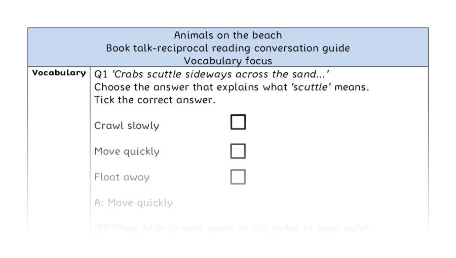 Reciprocal reading - vocabulary - Animals on the beach