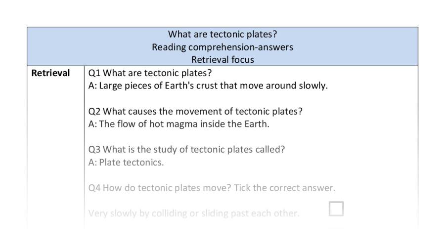 Reading comp-retrieval-tectonic plates - answers
