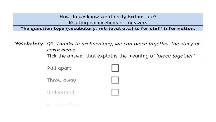 Reading comprehension - VRSIPE - How do we know what early Britons ate - answers