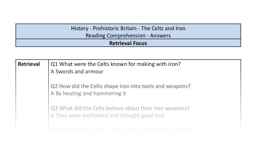 Reading comprehension-retrieval-the Celts and iron-answers