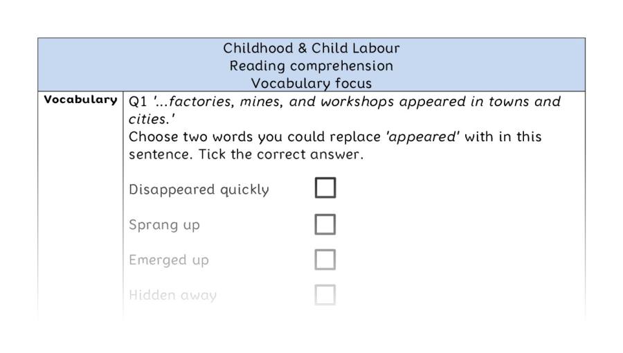 Reading comprehension - vocabulary - Childhood & Child Labour
