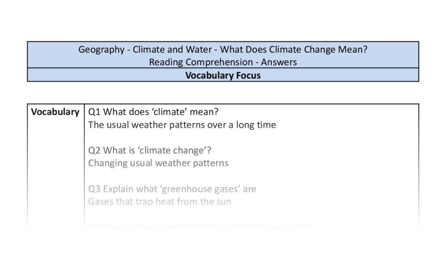 Reading Comprehension - What Does Climate Change Mean - Vocabulary Focus
