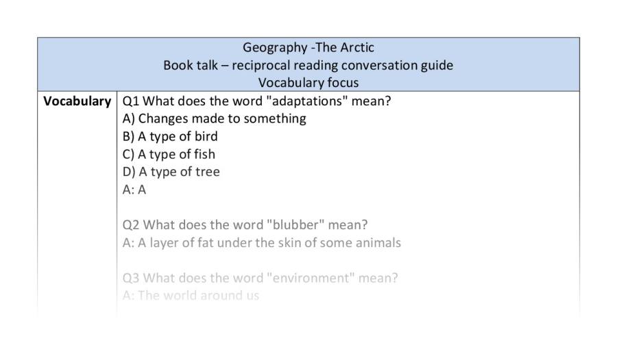 Reciprocal reading- vocabulary-The Arctic