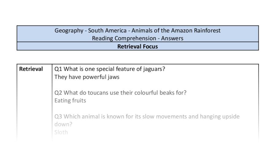 Reading Comprehension-Animals of the Amazon Rainforest-Retrieval-answers