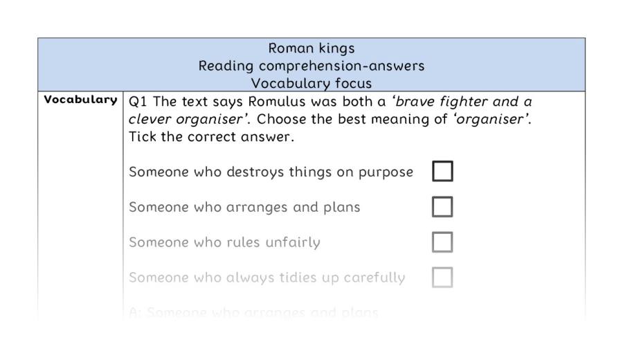 Reading comprehension - vocabulary - Roman kings - answers