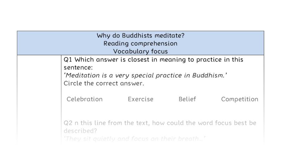 Reading comprehension - vocabulary - Why do Buddhists meditate