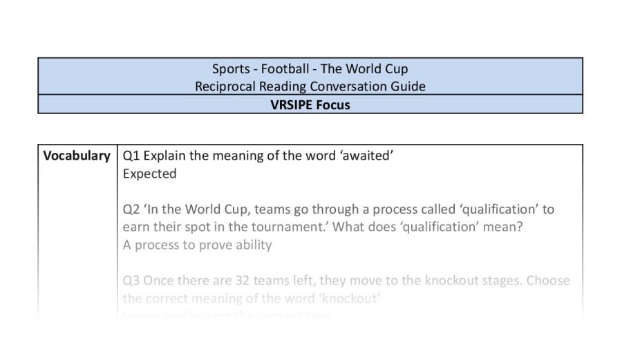 Reciprocal Reading Conversation - The World Cup - VRSIPE Focus