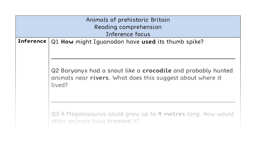 Reading comp-inference-Animals of prehistoric Britain