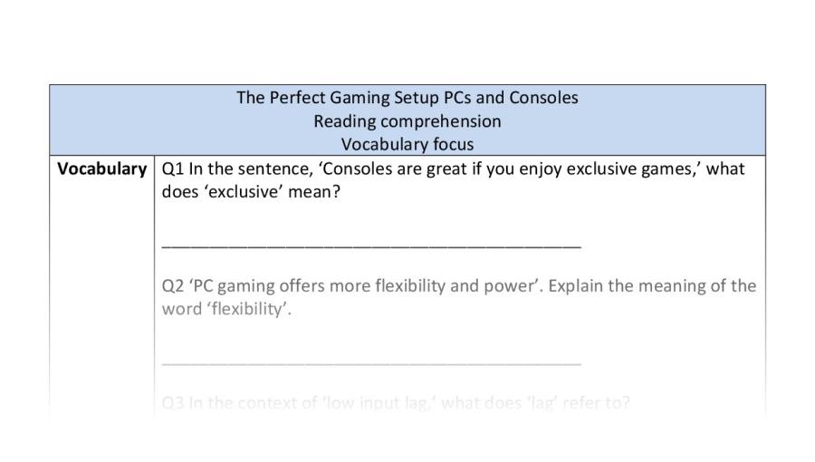 Reading comp-vocabulary-The Perfect Gaming Setup PCs and Consoles