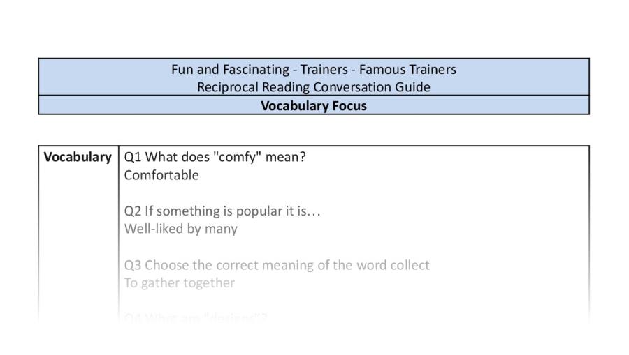 Reciprocal Reading Conversation - Famous Trainers - Vocabulary Focus