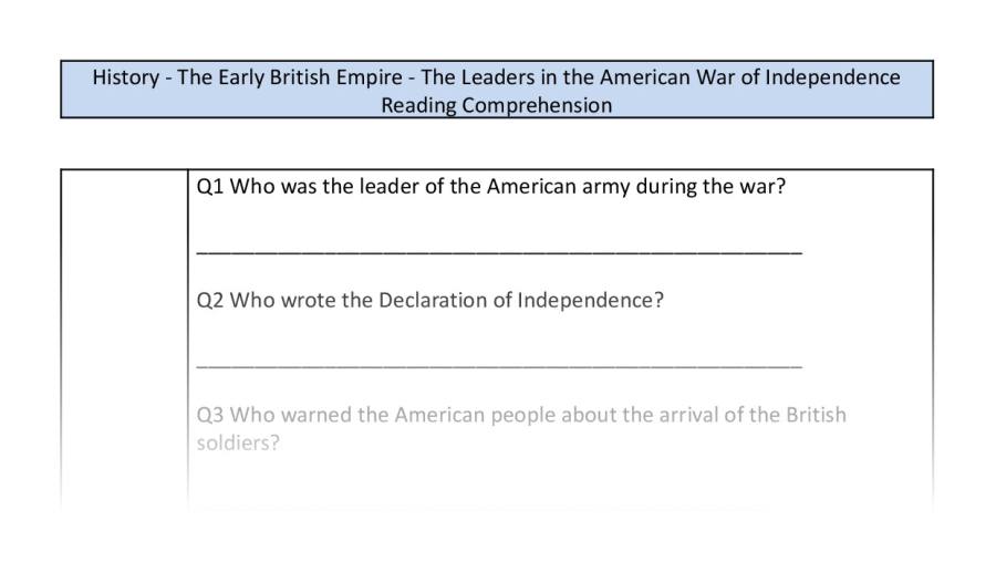 Reading Comprehension - The Leaders in the American War of Independence - Retrieval